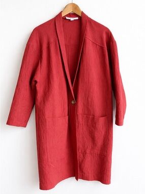 Birds of North America Coulicou Textured Lightweight Open Blazer in Brick Red S